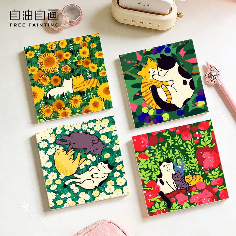 手工填色猫咪桌面摆台画图片