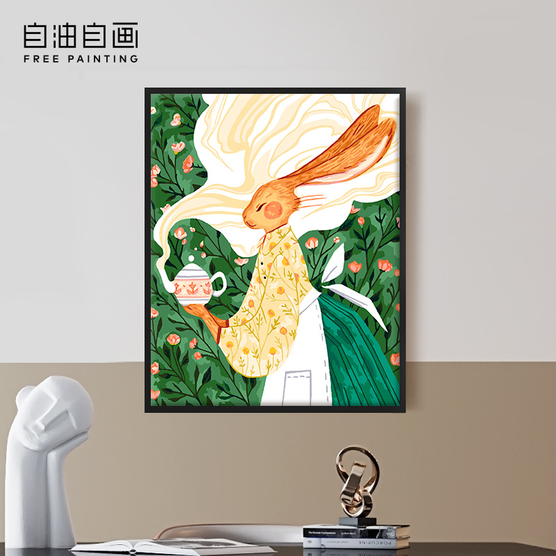 自油自画diy数字油画兔子少女