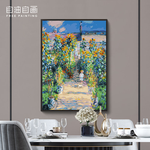 DIY手工客厅伊莫奈花园油画