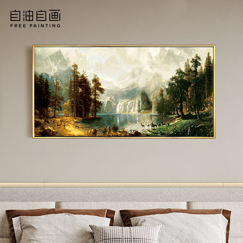 自油自画客厅装饰油画聚宝湖