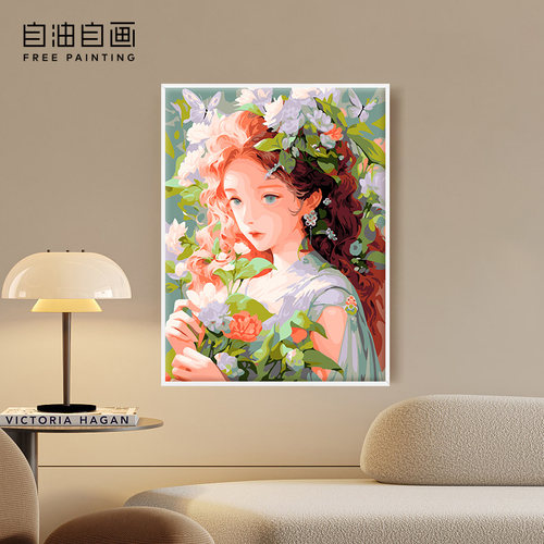 自油自画DIY数字油画粉面含春