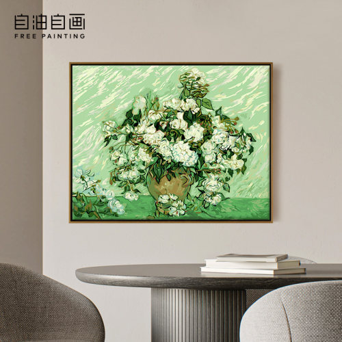 手工手绘画梵高名画白玫瑰