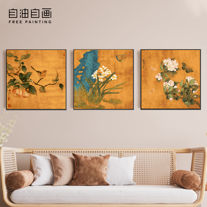 自油自画数字油画diy手绘手工填充填色减压客厅装饰油彩画 水仙图