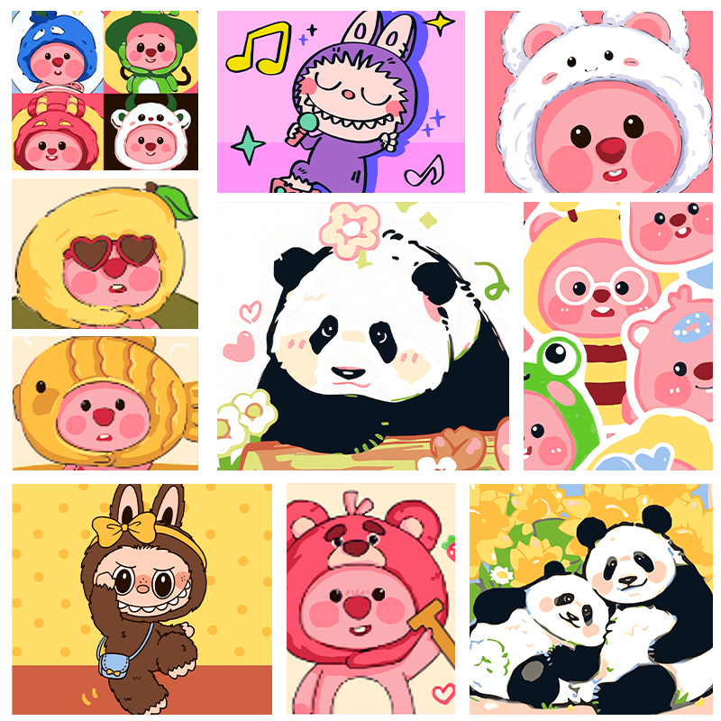 【2件8折 3件7折】数字油画diy填充手工手绘卡通儿童填色画亲子画