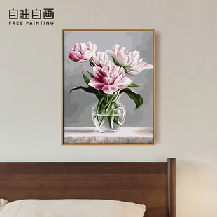 饰画 自油自画 数字油画Diy 手绘客厅花卉手工手绘油彩装 粉黛