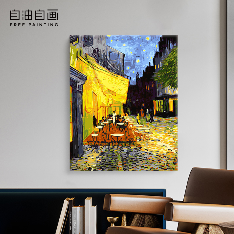 自油自画数字油画diy露天咖啡馆