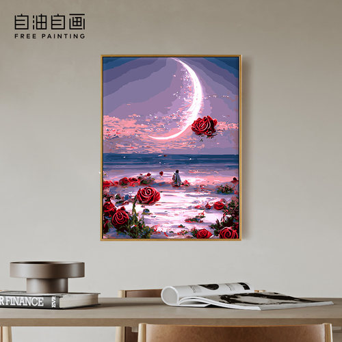 自油自画DIY数字油画月下花海