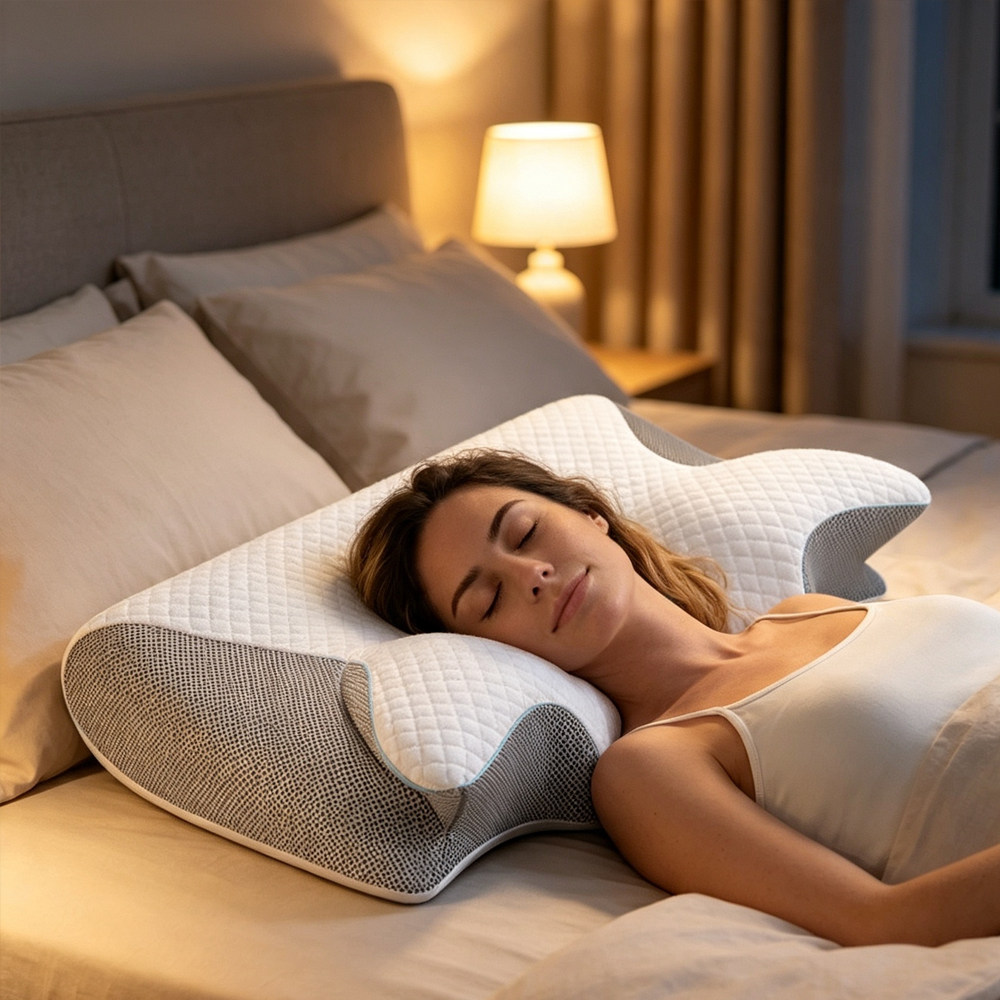 跨境pillow牛角蝶形枕失眠护颈枕记忆棉慢回弹记忆枕颈椎枕头枕芯