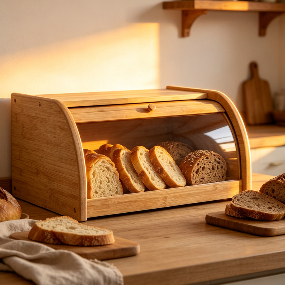 跨境bread box竹制面包箱厨房储物箱食品收纳盒蛋糕点心收纳箱