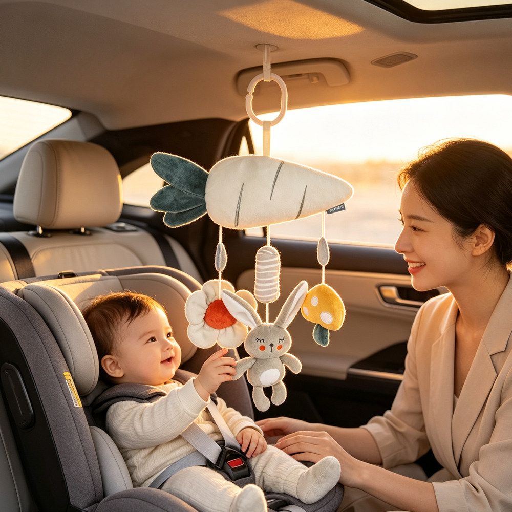 跨境Car plush toy 0-3岁婴儿车挂车载动物风铃婴儿床铃毛绒玩具