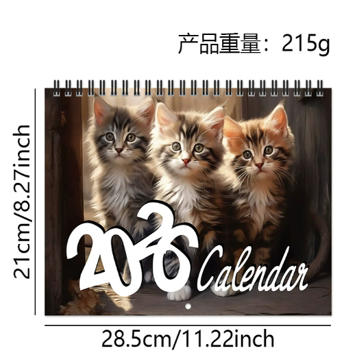 2026新款Kitty calendar 12 months猫螺旋日历 可爱猫挂历12个月