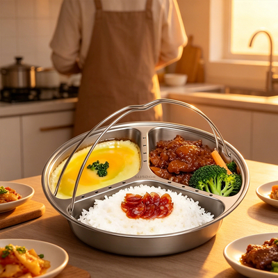 Steaming tray食品级304不锈钢三格辅食蒸盘电饭煲手提隔水蒸架