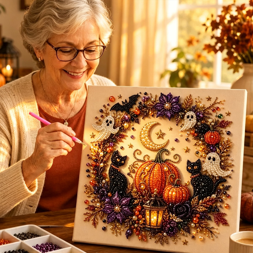 跨境Halloween Pearl Painting DIY万圣节珍珠画钻石画材料包套装