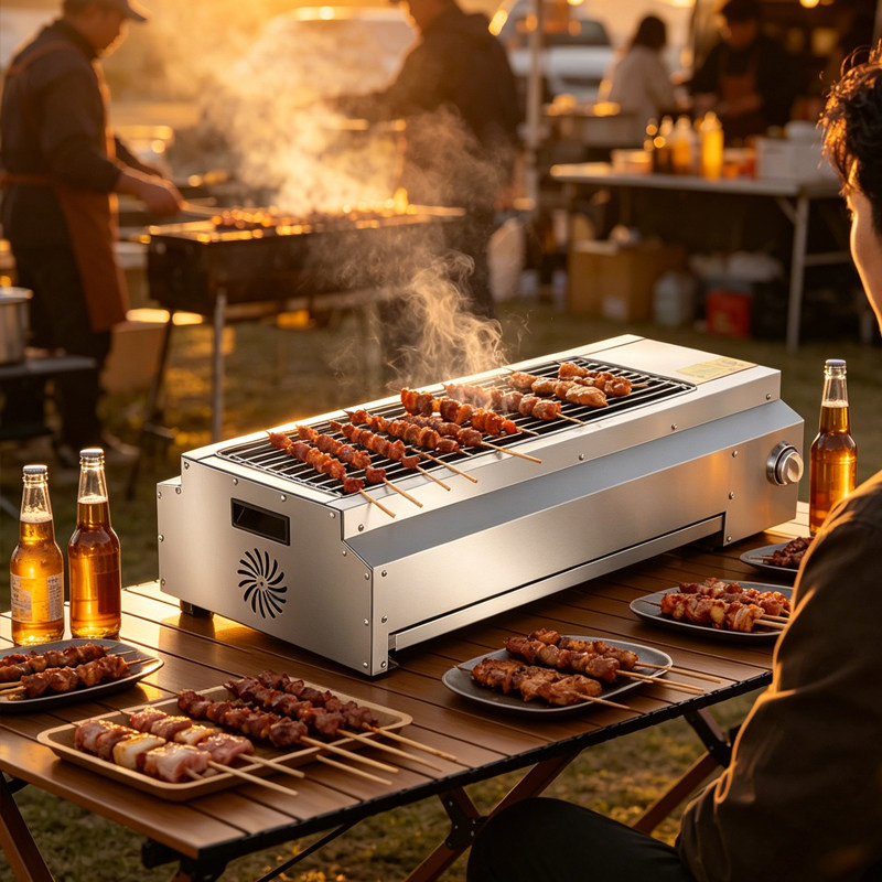 Gas barbecue grill燃气烧烤炉无烟商用摆摊生蚝面筋烤串户外烧烤