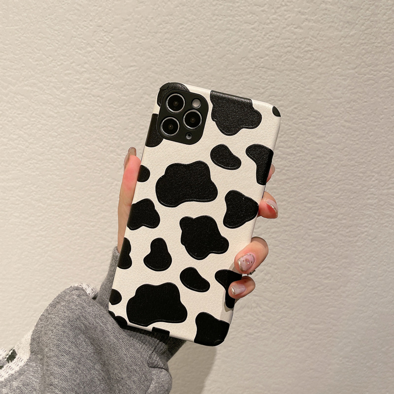 ins风奶牛纹11pro max苹果手机壳iphone12小羊皮全包x