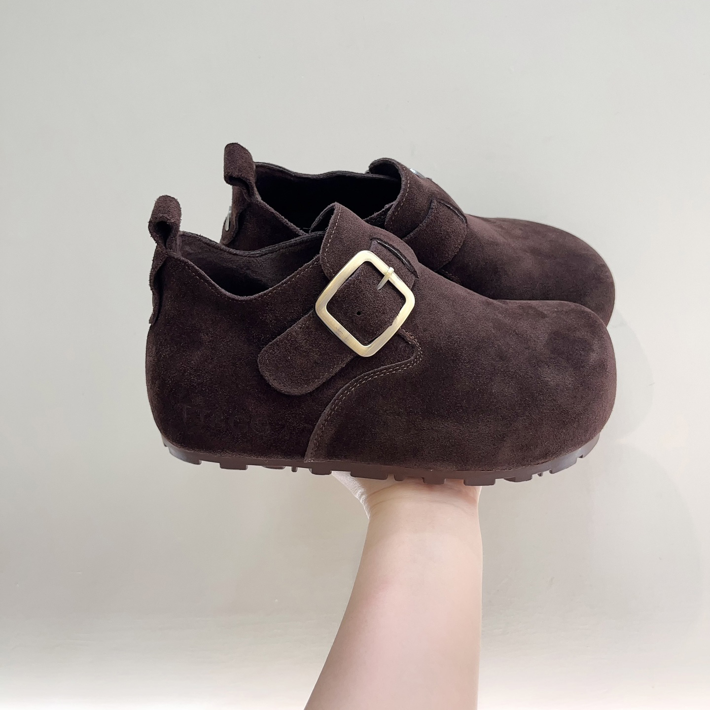 魔术贴磨砂真皮内增高勃肯鞋女