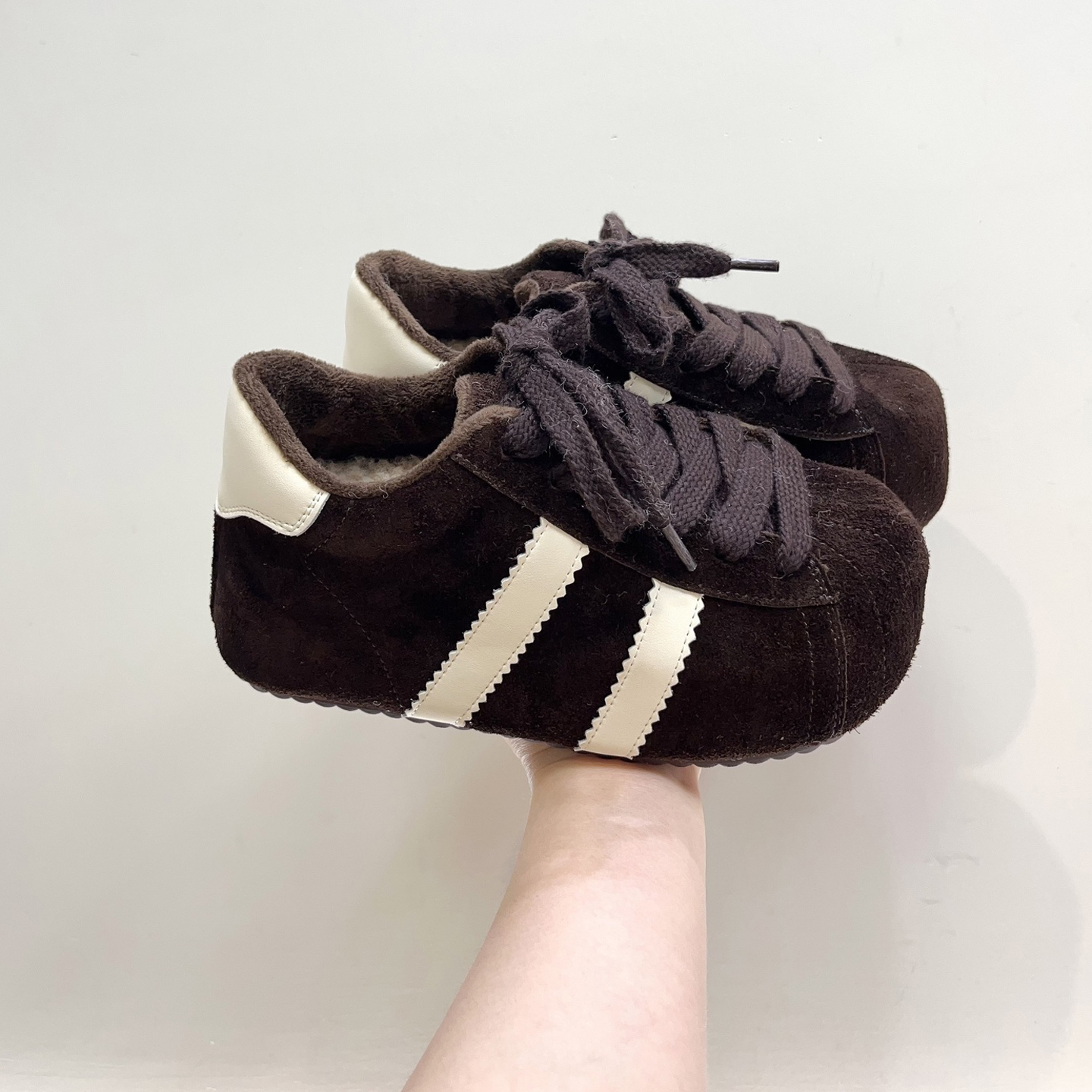 复古磨砂皮拼色加绒保暖棉鞋