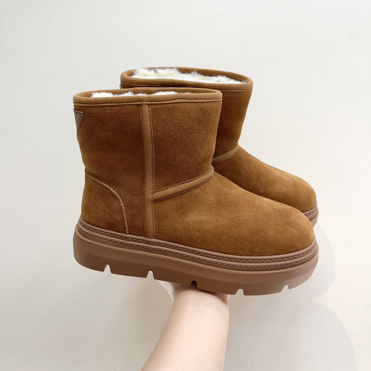 复古风磨砂皮松糕厚底加绒雪地靴