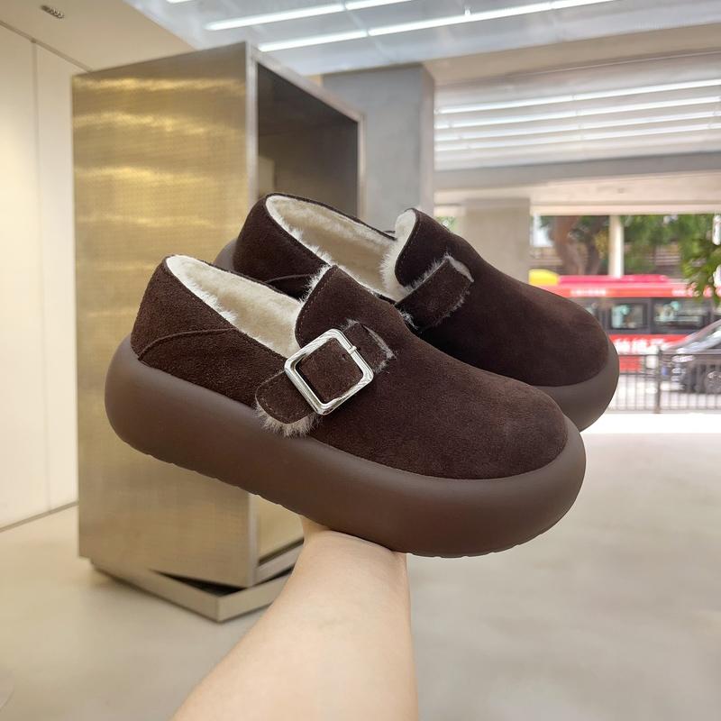皮带扣厚底加绒保暖乐福鞋复古