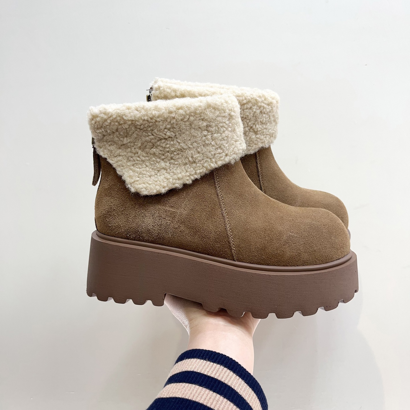 磨砂皮翻边毛绒雪地靴加绒保暖
