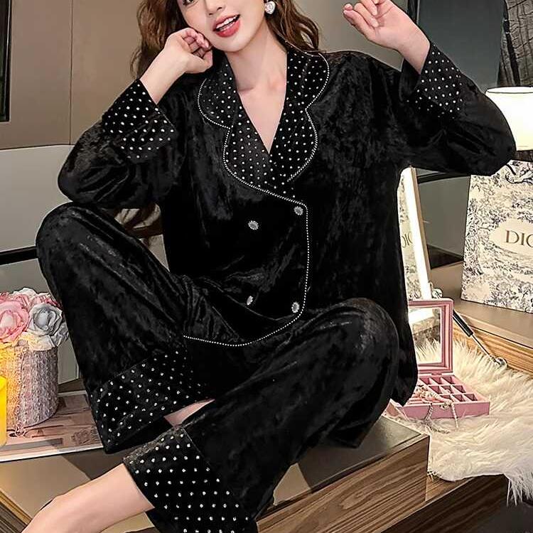 金丝绒双排扣满天星轻奢家居服女