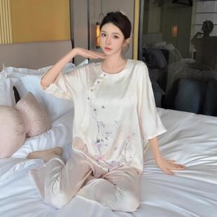 丝绸高级家居服 复古国风提花轻奢七分袖 新中式 桑蚕丝睡衣女春夏季