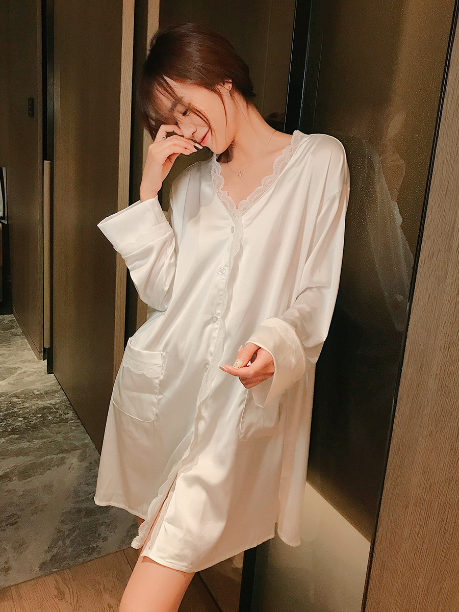 蕾丝性感女白衬衫冰丝睡裙