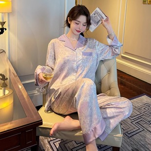 新品 轻奢水墨画休闲真丝睡衣家居服 黛安靓桑蚕丝睡衣女春秋季 长袖