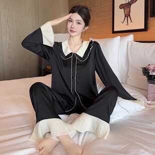 轻奢长袖 桑蚕丝睡衣女法式 甜美休闲高级娃娃领真丝家居服可外穿