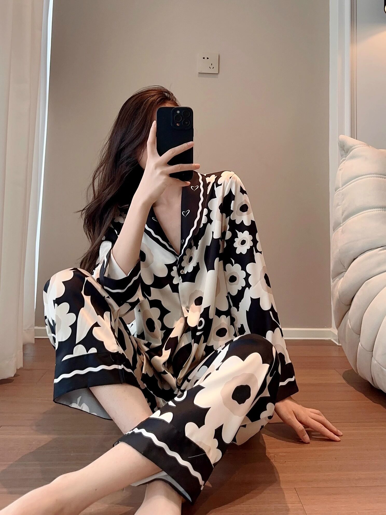 新品桑蚕丝睡衣女2025春季高级感时尚花卉真丝休闲宽松韩版家居服