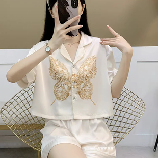 睡衣女夏天新款 桑蚕丝短袖 小个子轻奢蝴蝶高级感公主风气质家居服