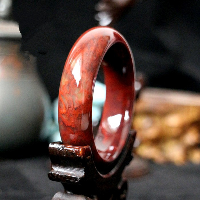 正品天然玉石桂林鸡血玉鸡血石手镯飘花飘红a货老坑女士玉镯饰品