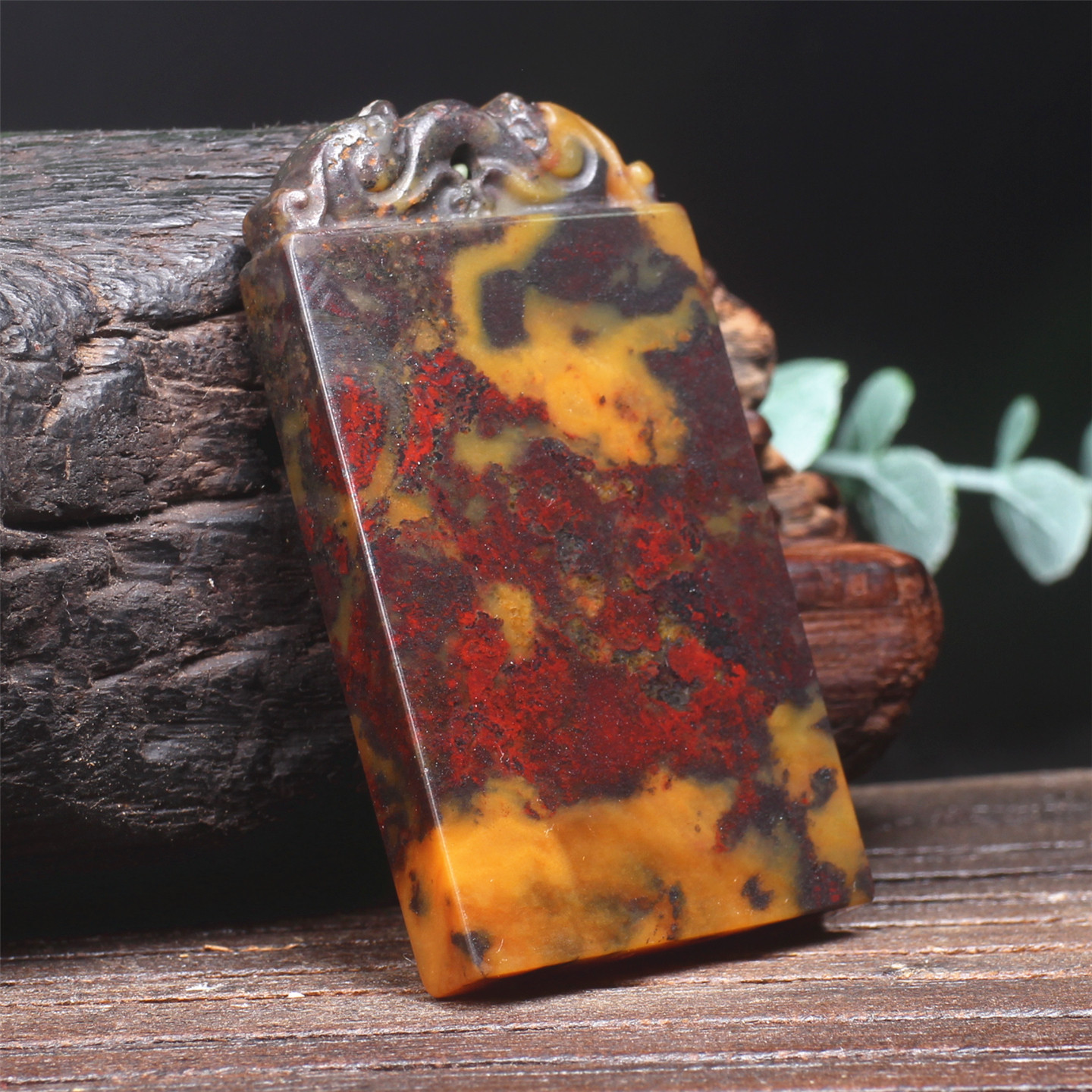 天然玉石桂林鸡血玉仿古龙牌平安牌方牌男吊坠送父亲爸爸男友领导