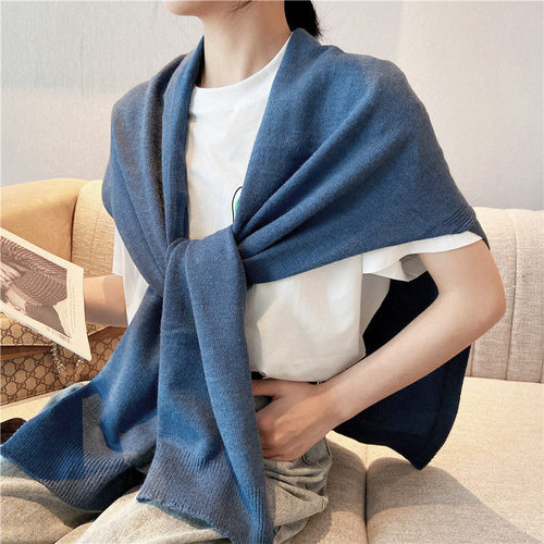 四季可穿纯色韩版女生双面披肩