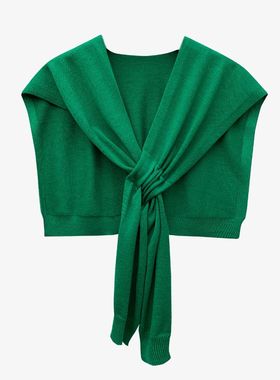 绿色针织披肩女韩版洋气外搭坎肩夏季空调房护肩颈披巾春秋装饰领