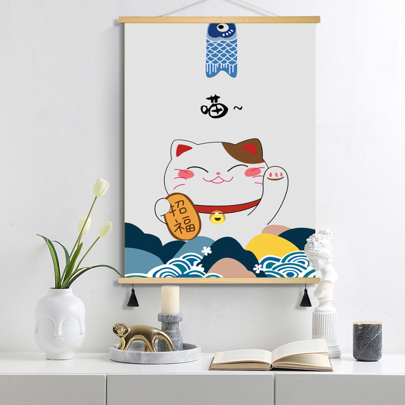 客厅ins风元气满满招财猫挂布画
