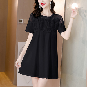 RM8917#大码女装微胖mm蕾丝连衣裙夏季2023年新款遮肚显瘦藏肉宽松直筒裙