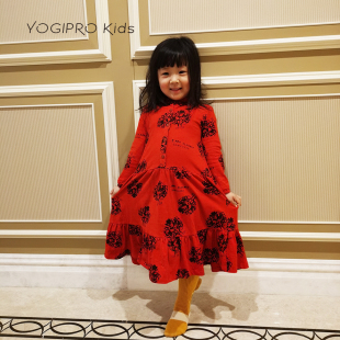 衬衫 西班牙风格 热情姑娘休闲儿童长袖 连衣裙 纯棉裙 纽扣大红裙