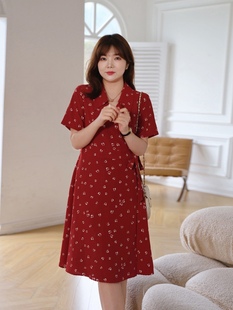 大码女装2025夏新款法式复古胖mm收腰显瘦又a又飒碎花雪纺连衣裙