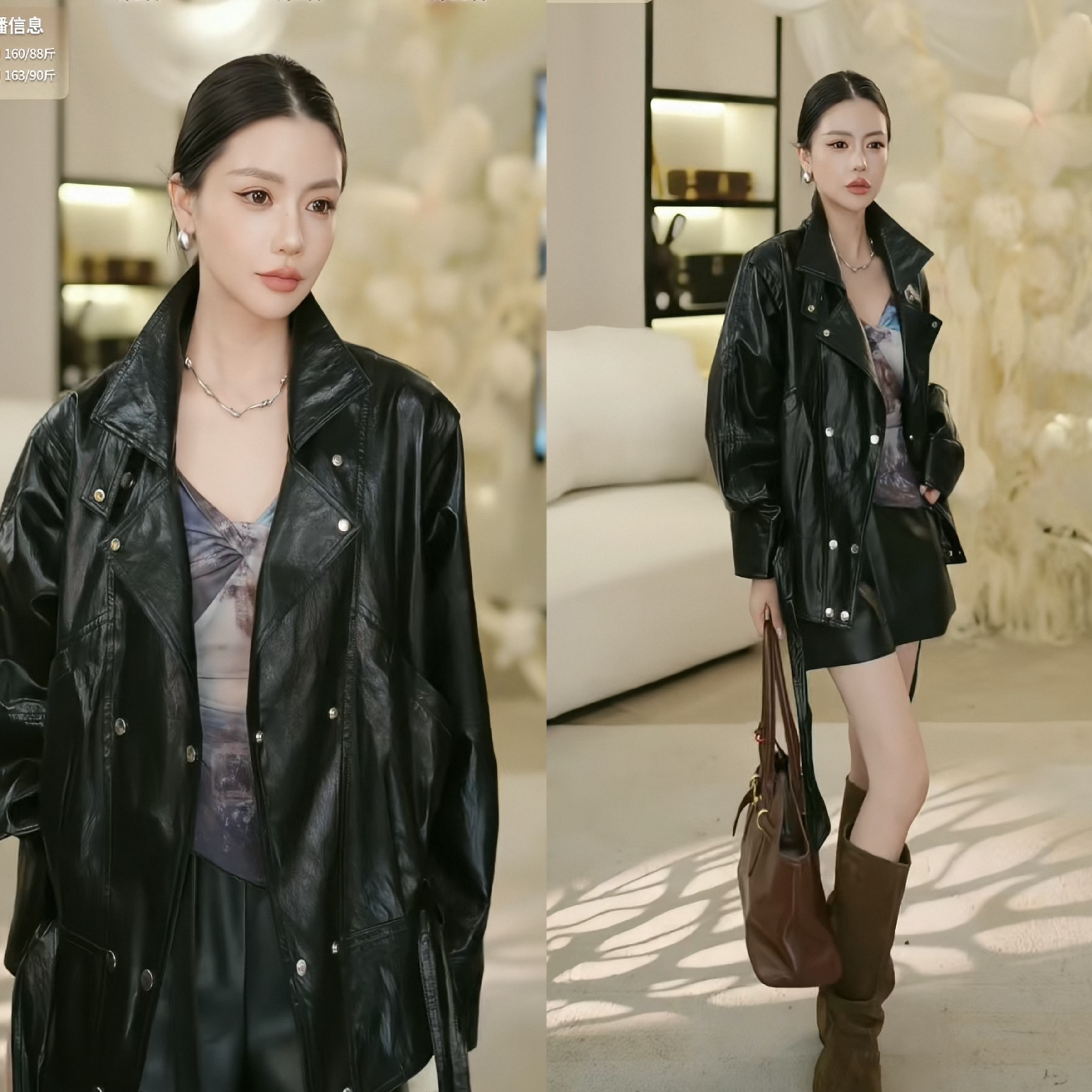 【安晴粉丝专享】2026短款女翻领双排扣腰带机车皮夹克JKPY2633