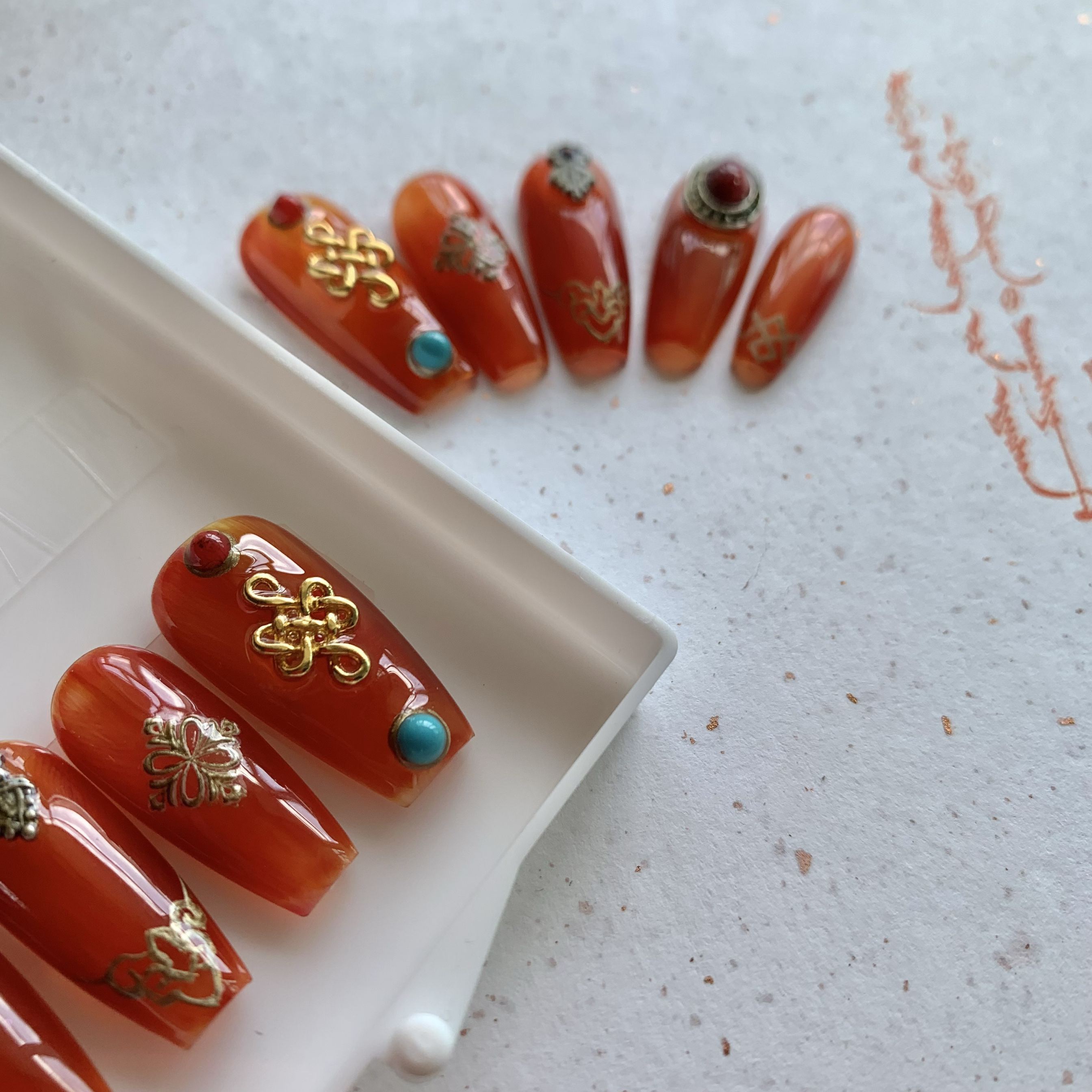 TanghesNail『故乡•琥珀婚纱』民族风小众美甲手工定制美甲