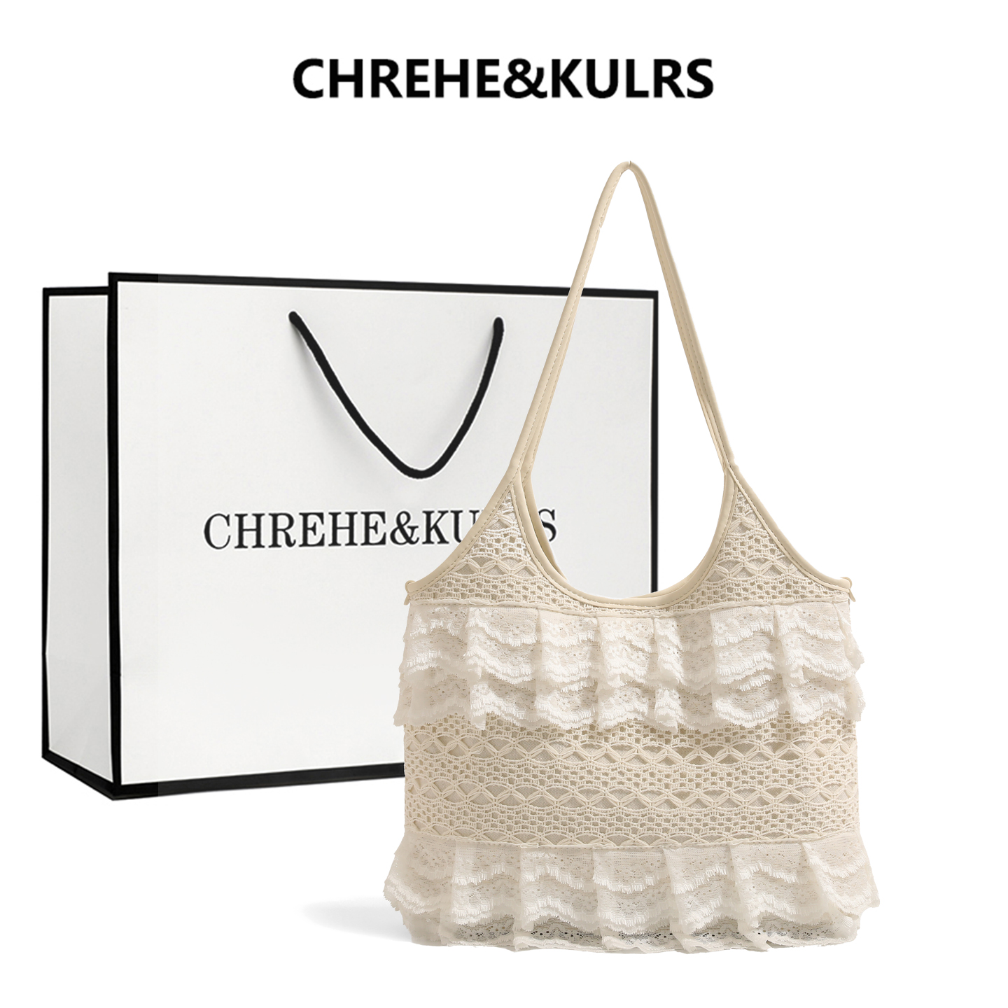 CHREHE&KULRS编织蕾丝托特包