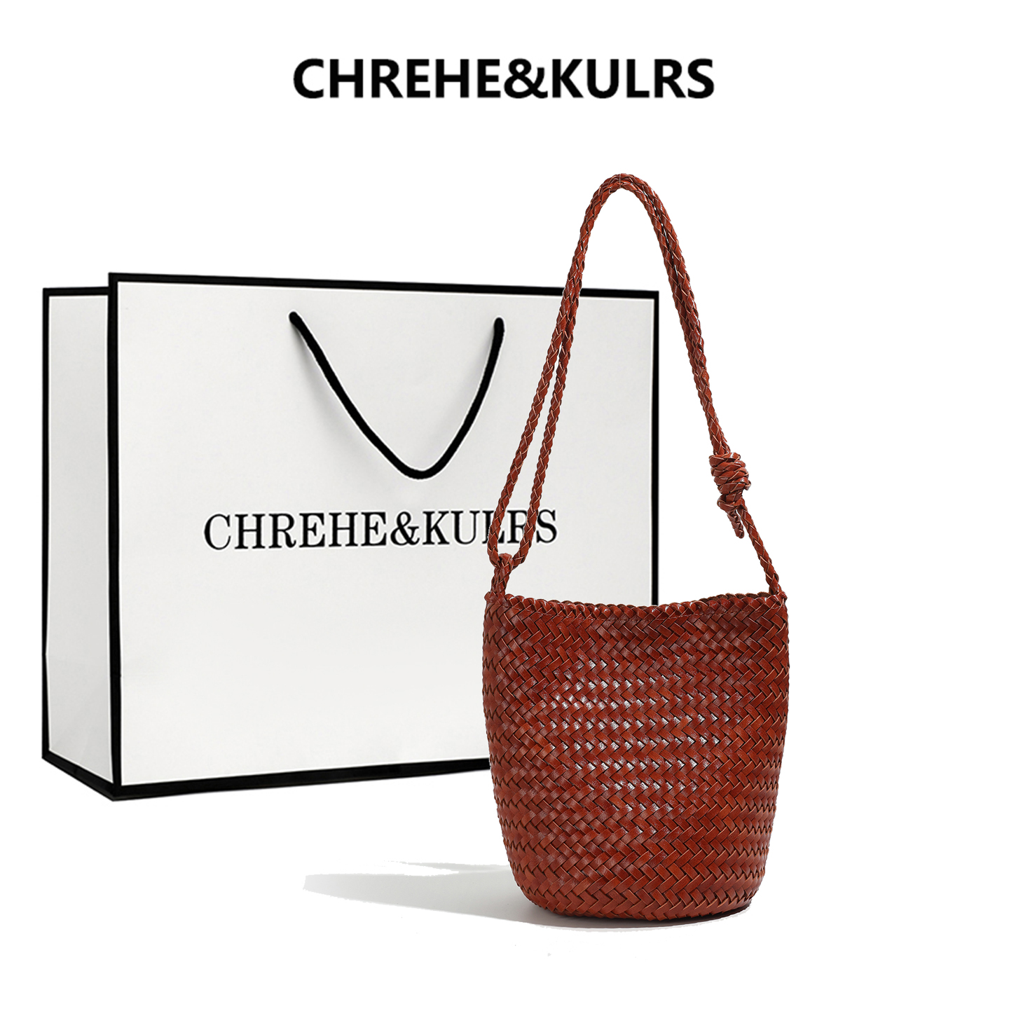 CHREHE&KULRS手工编织真皮水桶包