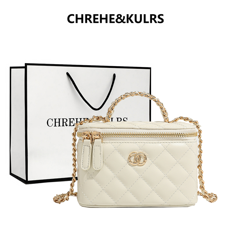 CHREHE&KULRS女包2025新款小香风手提菱格链条盒子包单肩斜挎小包