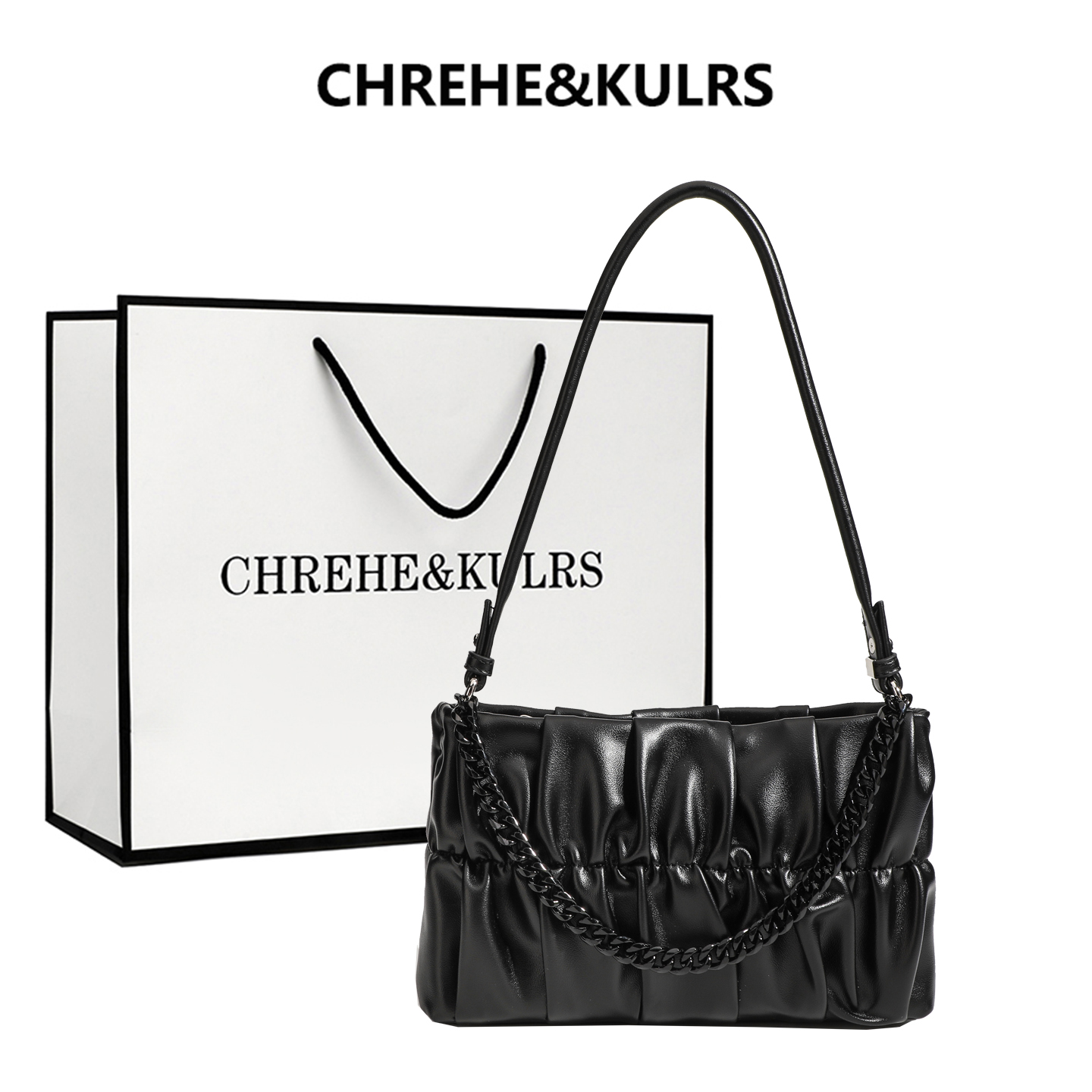 CHREHE&KULRS褶皱云朵法棍包女