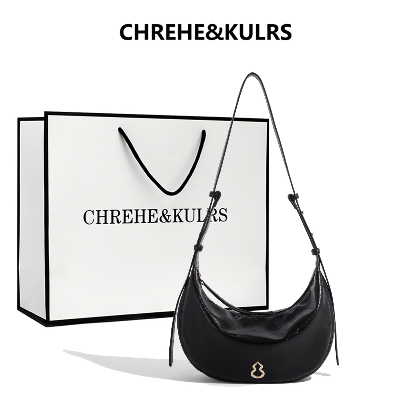 CHREHE&KULRS牛皮腋下包月弯包女