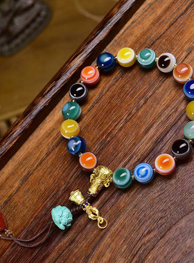 天然玛瑙药师天眼多宝天珠手串单圈白水晶琉璃配珠文玩佛珠手链