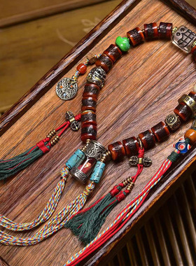 藏式文玩佛珠回流牦牛骨手持桶珠老料嘎乌盒吊坠料器阿呆复古手串