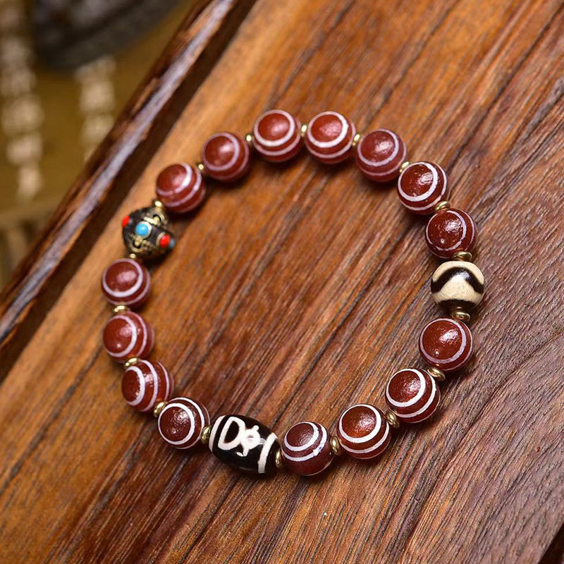 天然玛瑙药师红天眼天珠手串单圈藏式文玩佛珠财神虎牙天珠手链