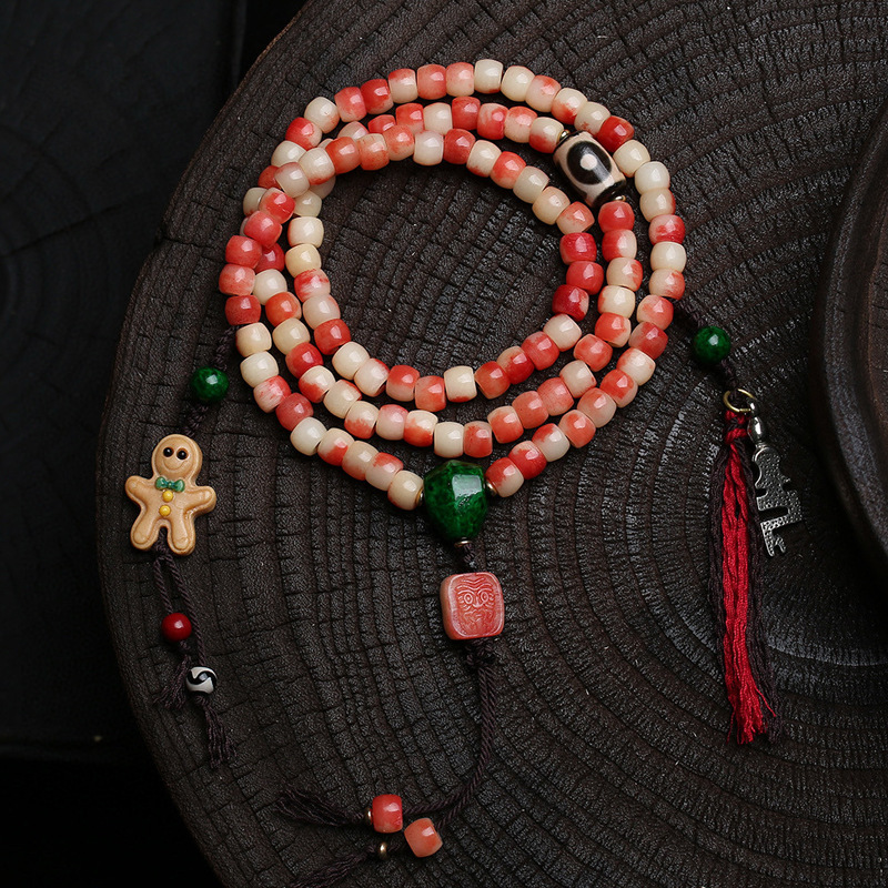 天然半血骆驼骨桶珠108颗佛珠文玩多圈手串玛瑙天珠扎基拉姆配饰